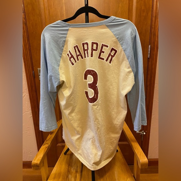 Philadelphia Phillies Bryce Harper MLB Majestic 3/4 Sleeve Shirt - Picture 1 of 5